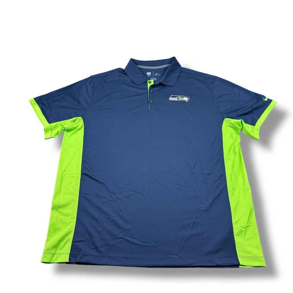 Nike NFL Training Equipment Seattle Seahawks Navy Dri-Fit Polo Shirt Men 2XL EUC